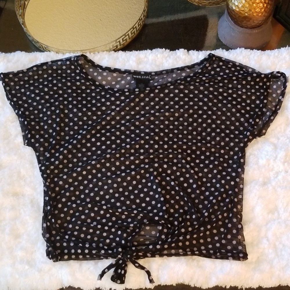 Wet seal Black and White Polka dot Mesh Crop Top